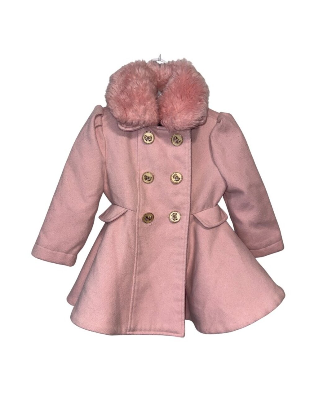 Rothschild Girls Pink Double-Breasted Coat Faux Fur Collar 2T
